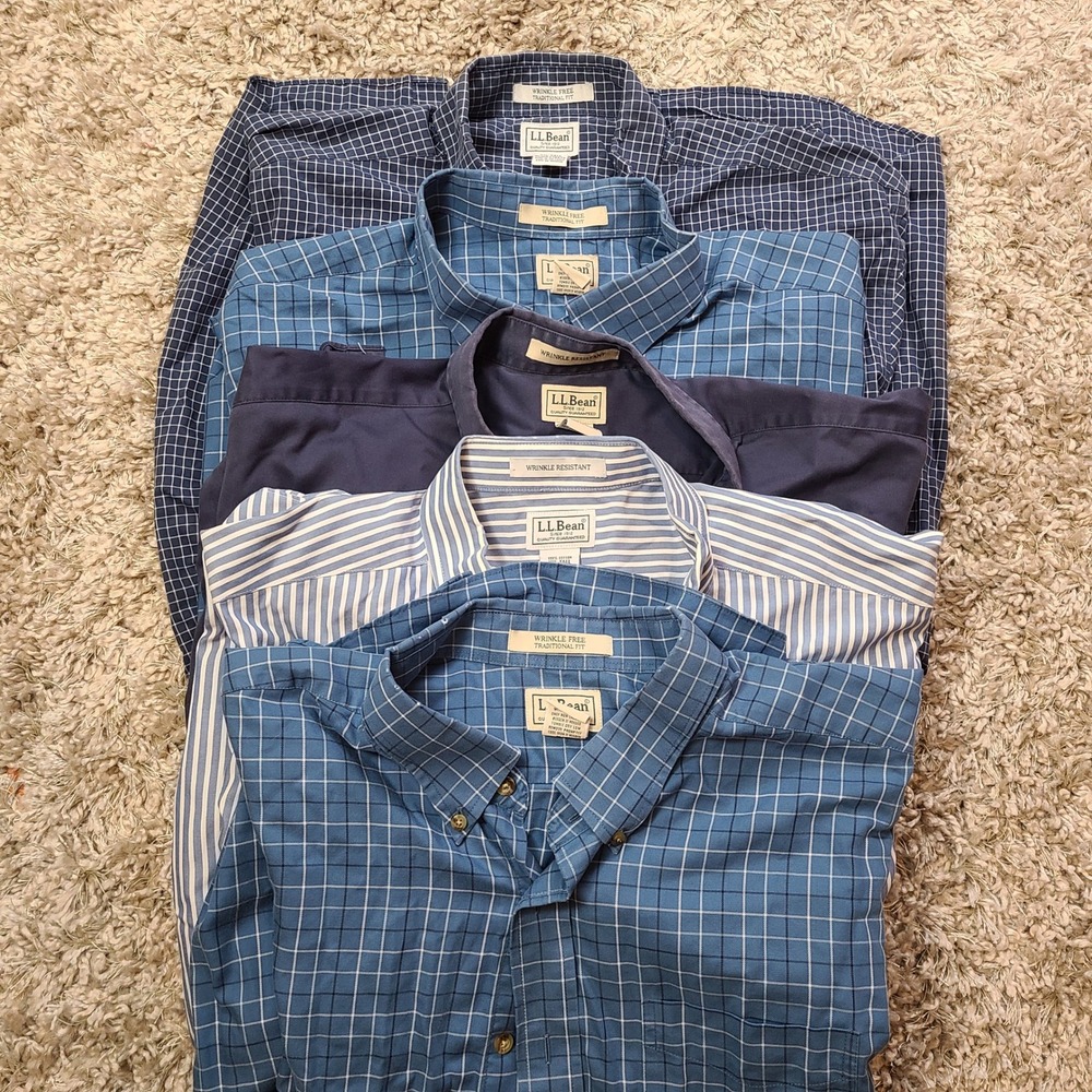 LL Bean Mens XXL Tall Short Sleeve Button Down Shirt Lot 5 Wrinkle Free Cotton